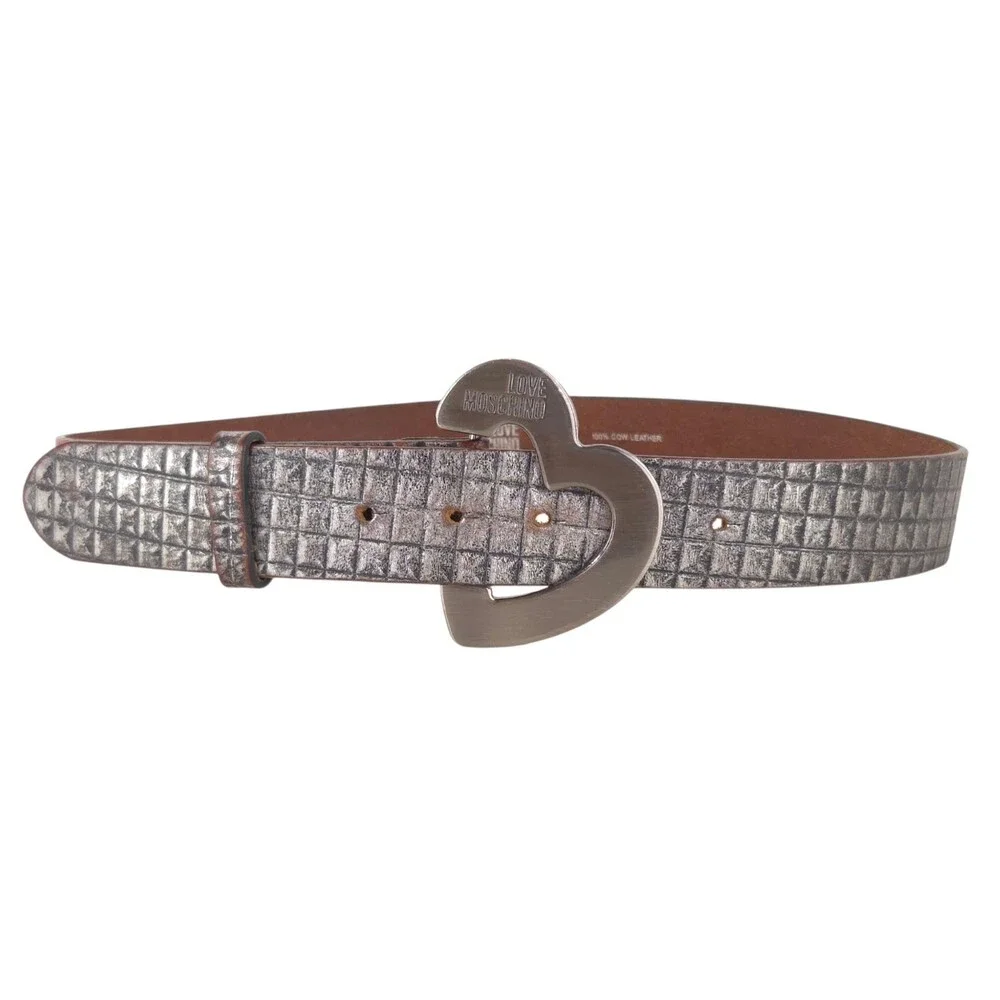 Love Moschino Heart Buckle Belt US L EU 90 Womens Silver Metallic $230
